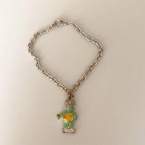 Friendship Buddy Bunny charm on silver bracelet, Carrot & BUDS printed on it